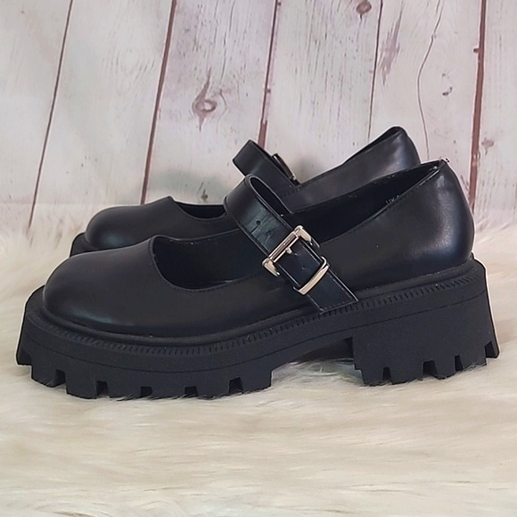 ASOS Design Y2K Style Chunky Black Mary Jane Platform Buckle Loafer Shoes Size 7 - Picture 7 of 16